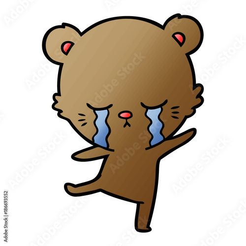 crying cartoon bear balancing