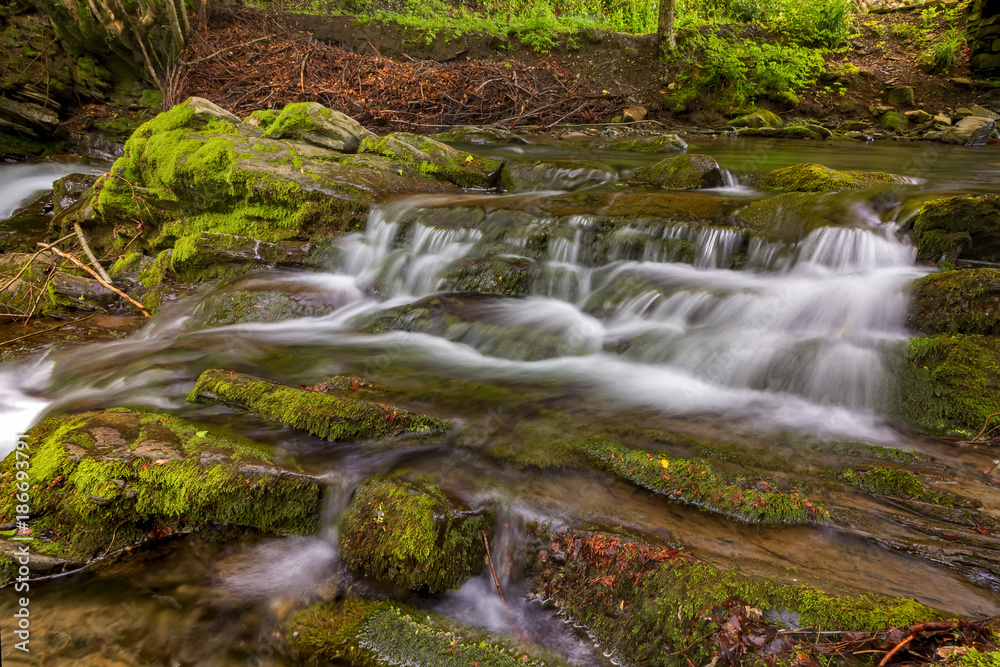 beautiful small river waterfall stairs in the forest beautiful small river waterfall stairs in the forest