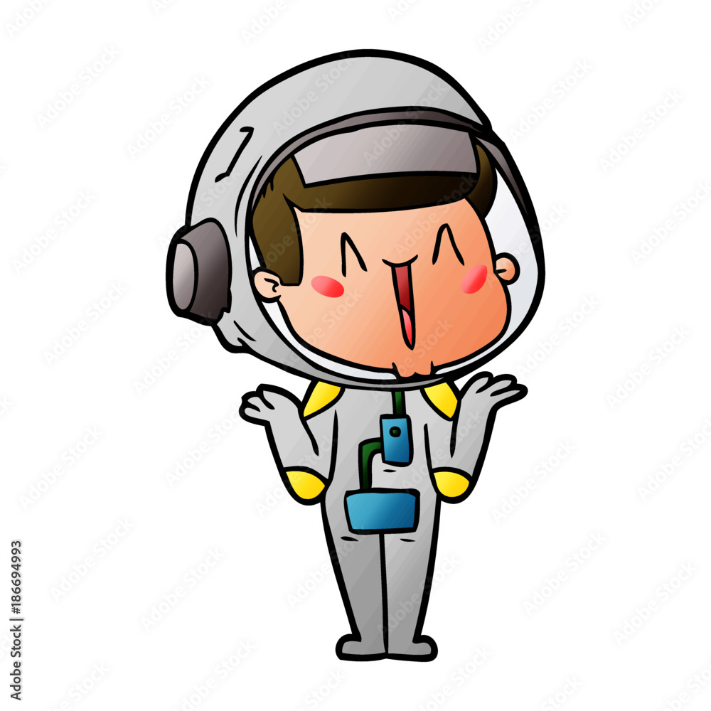 happy cartoon astronaut shrugging shoulders