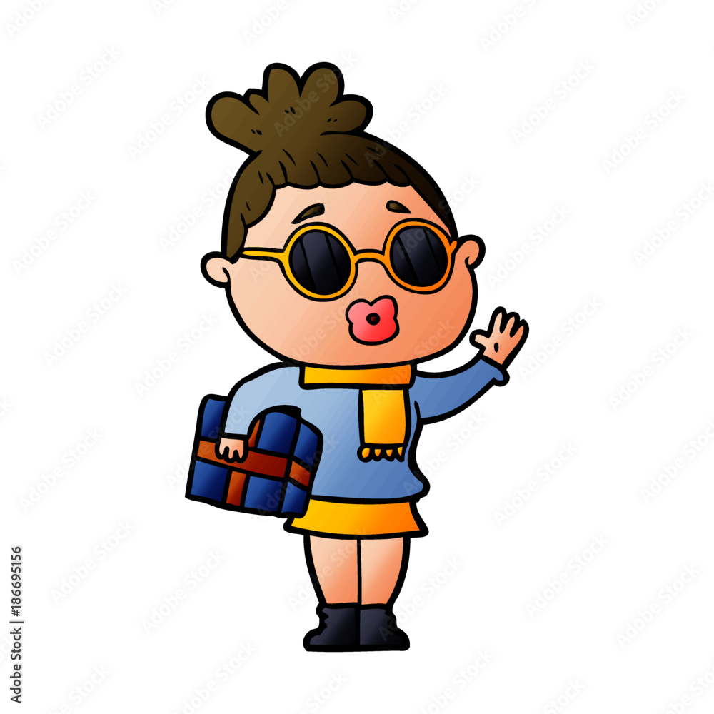 cartoon woman wearing sunglasses