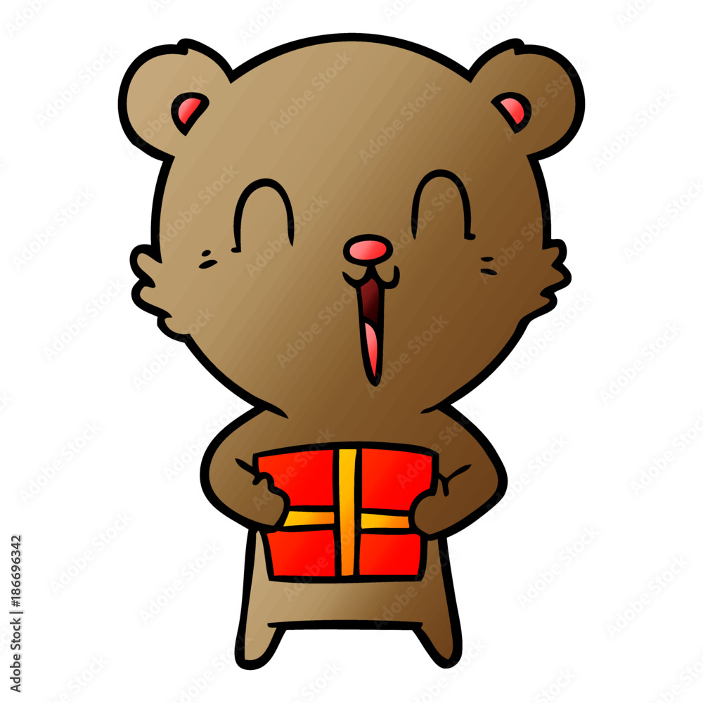 Fototapeta premium happy cartoon bear with christmas gift