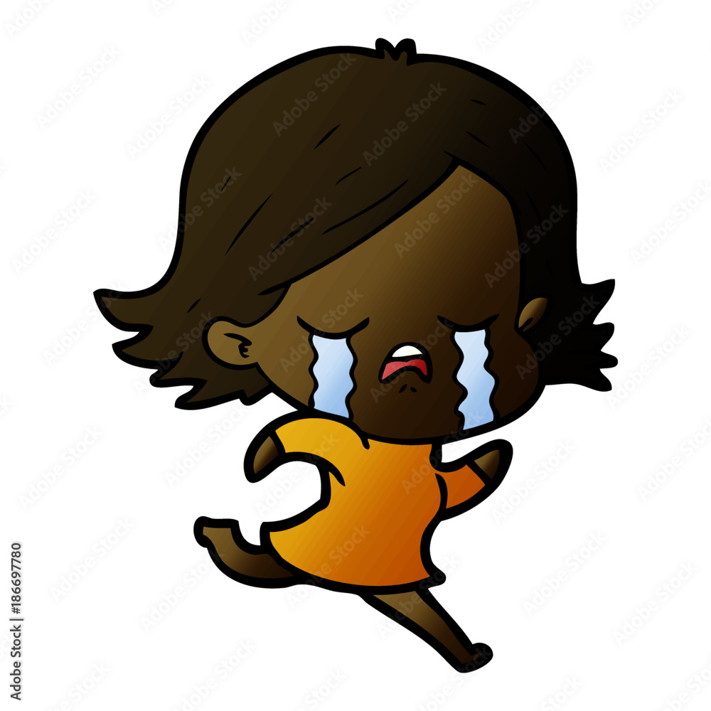 cartoon girl crying whilst running