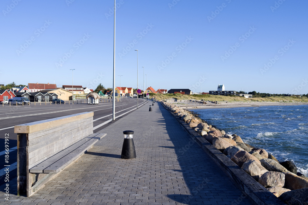 Laesoe / Denmark: View from the harbor mole to the cosy village of Vesteroe Havn