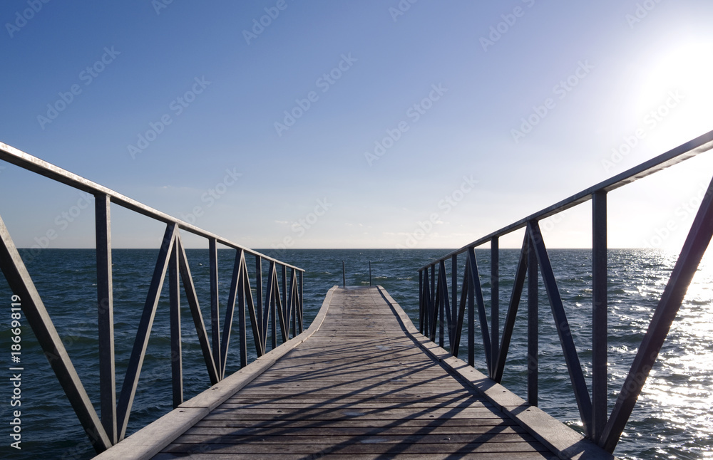 Laesoe / Denmark: Bathing jetty at the pier in Vesteroe Havn Laesoe / Denmark: Bathing jetty at the pier in Vesteroe Havn