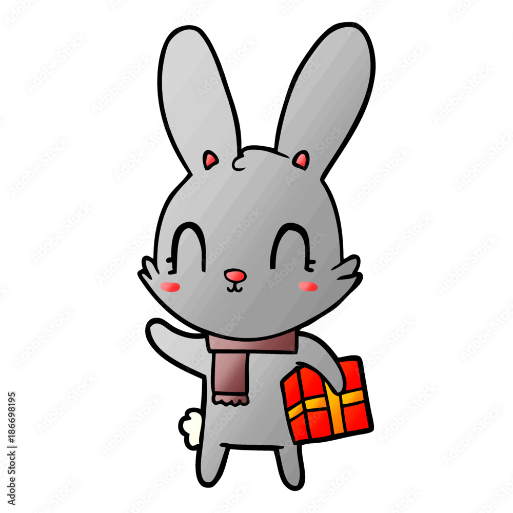 cute cartoon rabbit with christmas present cute cartoon rabbit with christmas present