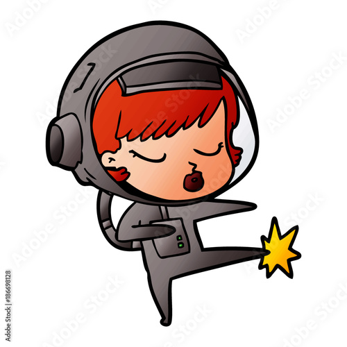 cartoon pretty astronaut girl karate kicking