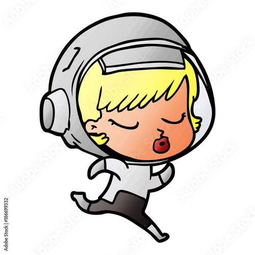 cartoon pretty astronaut girl running