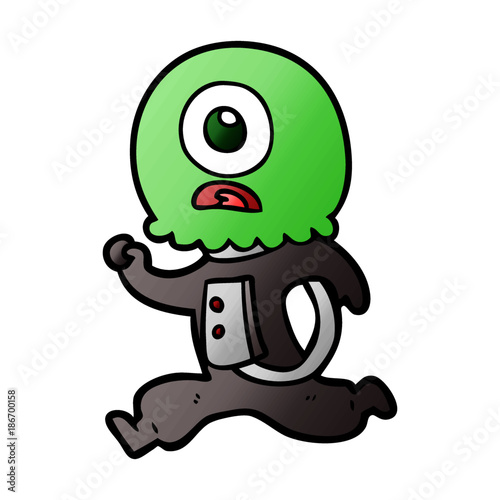 cartoon cyclops alien spaceman running