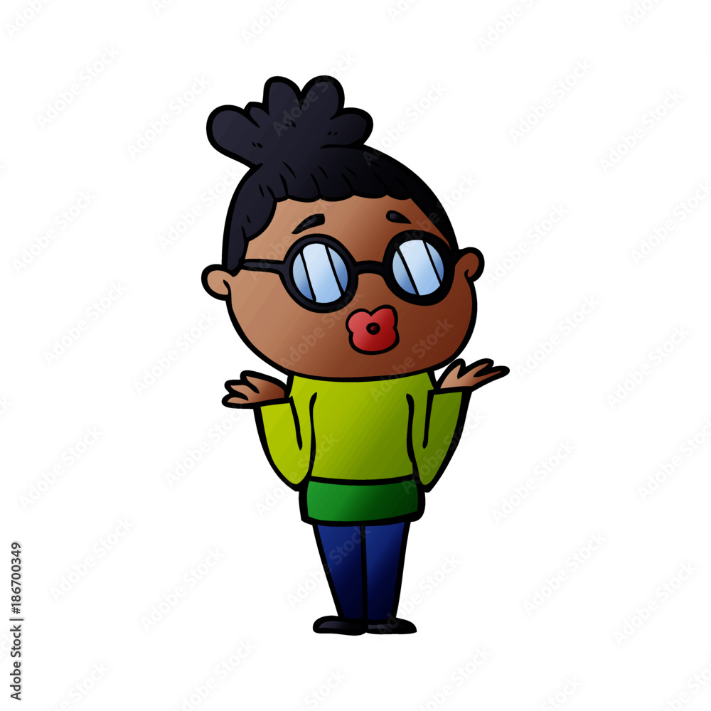 cartoon confused woman wearing spectacles