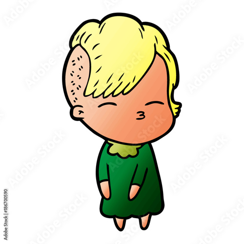 cartoon squinting girl