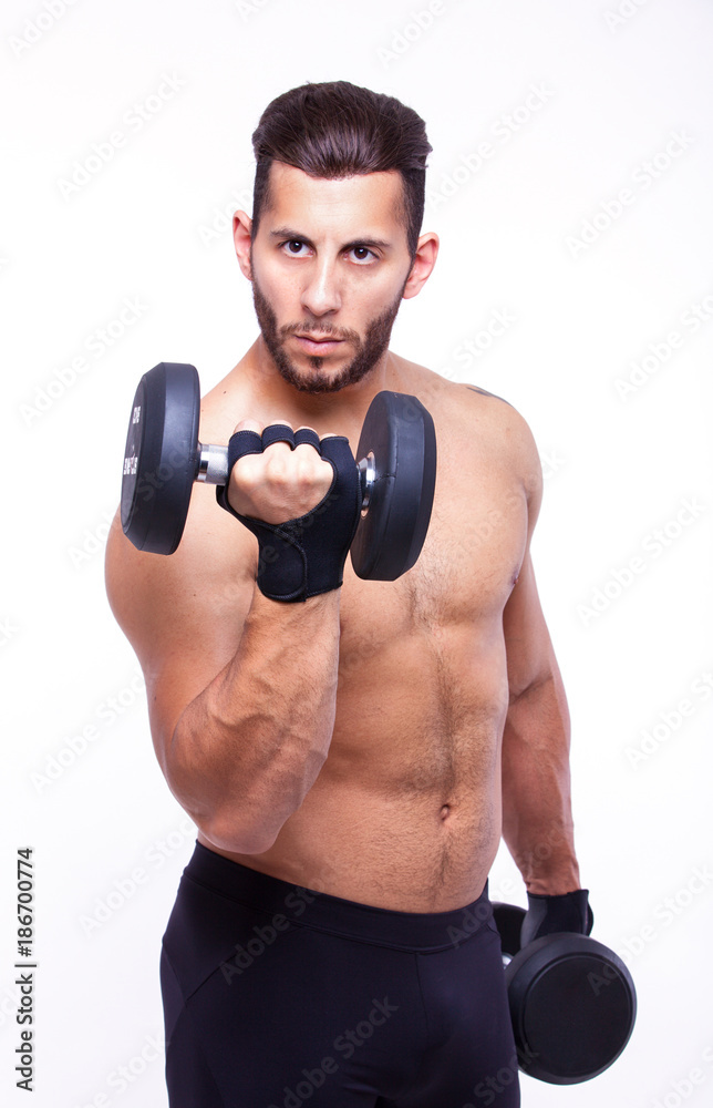 fitness man with sports dumbbells fitness man with sports dumbbells