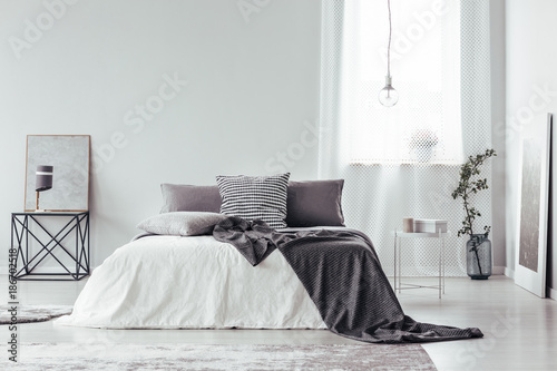Gray and white bedroom photo