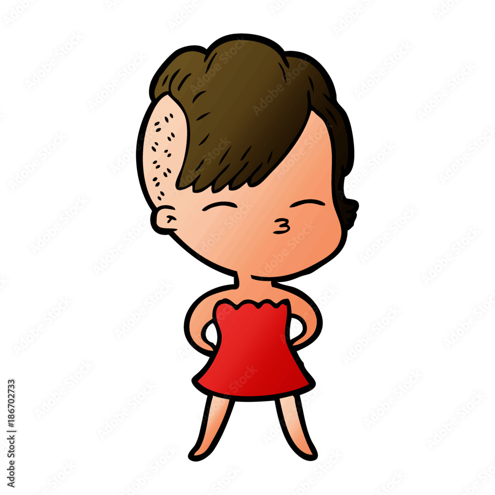 cartoon squinting girl in dress cartoon squinting girl in dress