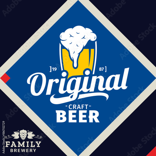 Vector white and yellow vintage craft beer logo