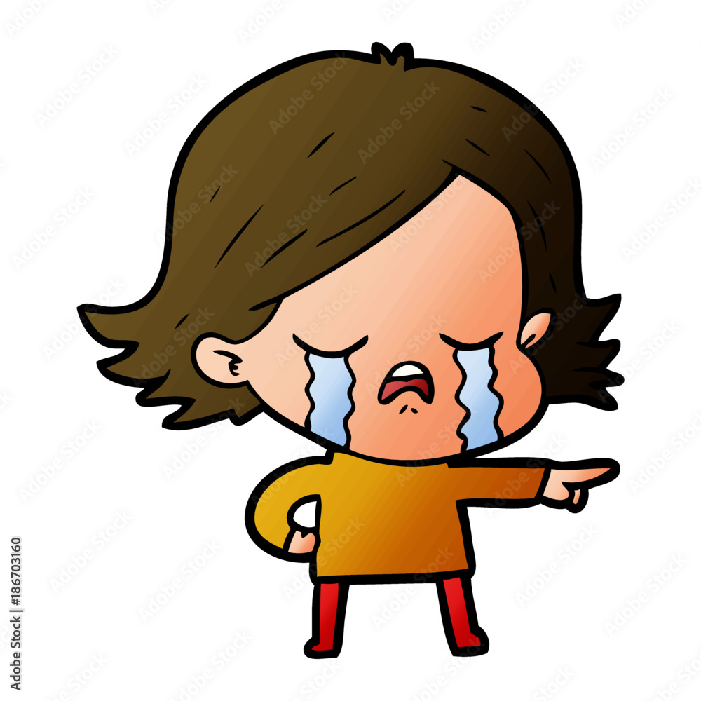 cartoon girl crying and pointing