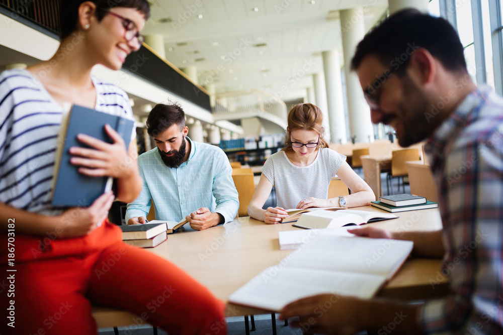 Group of college students studying