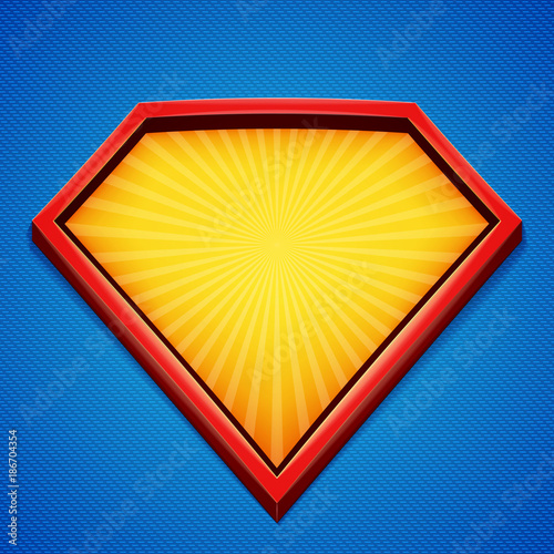 Superhero background. Superhero logo template. Red, yellow frame with divergent rays on blue backdrop. Vector illustration. photo