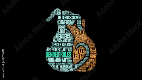 Gender Roles Animated Word Cloud on a black background.  photo