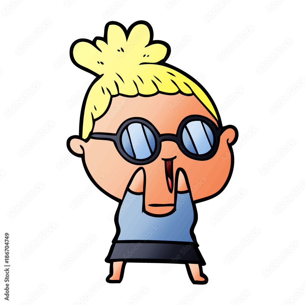 cartoon shy woman wearing spectacles