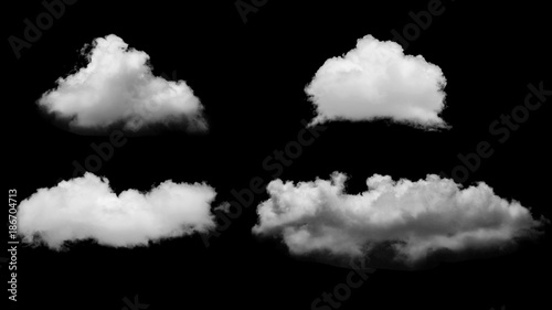 Collection of white cloud isolated on black background, Black sky and white clouds collection