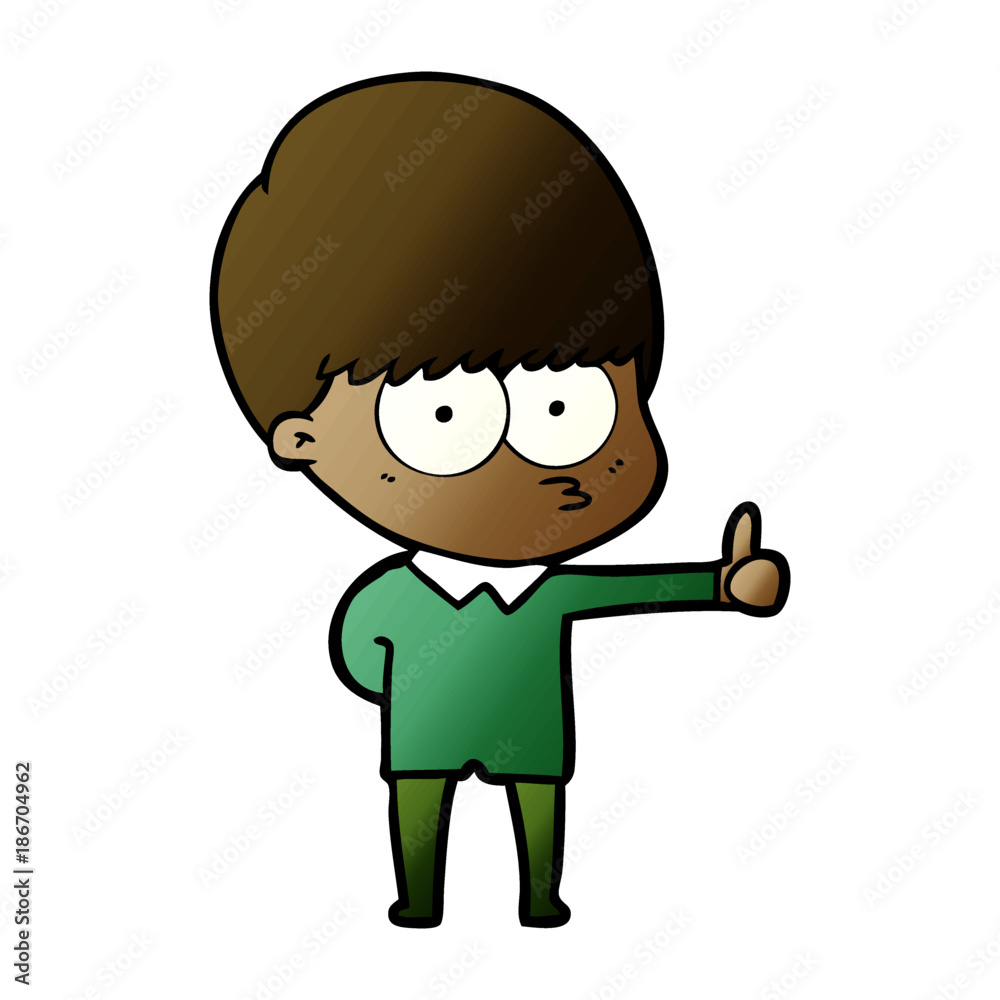 curious cartoon boy giving thumbs up sign curious cartoon boy giving thumbs up sign