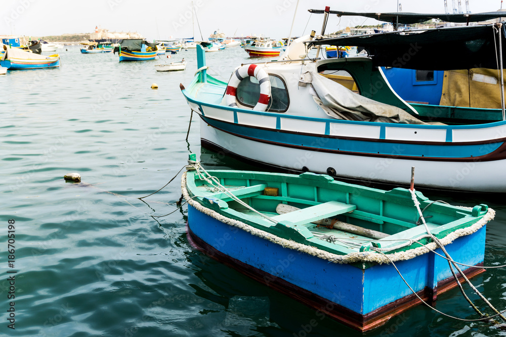 Mediterranean traditional colorful boats in Malta