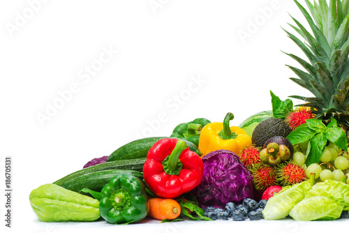 Fototapeta Naklejka Na Ścianę i Meble -  Group of fresh fruits and vegetables isolated on white background