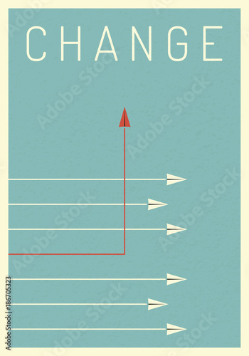 Minimalist stile red airplane changing direction and white ones. New idea, change, trend, courage, creative solution,business, innovation and unique way concept.