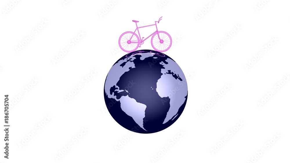 Pink Bicycle on planet Earth . 3d render