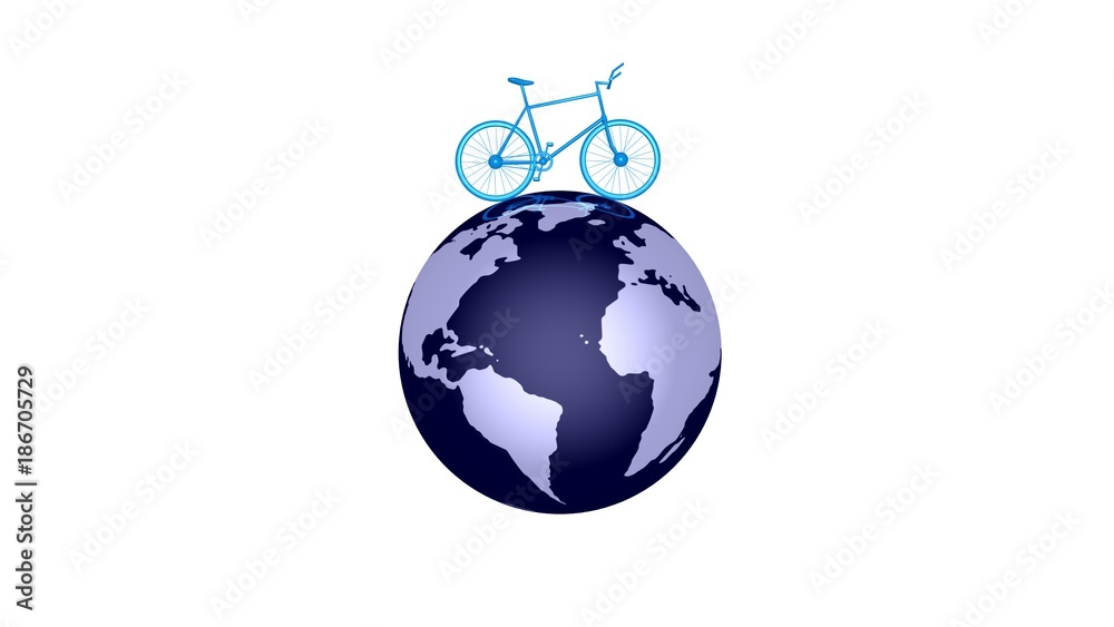 Blue Bicycle on planet Earth . 3d render