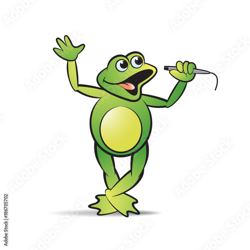 frog cartoon or mascot singing and dancing happily vector illustration