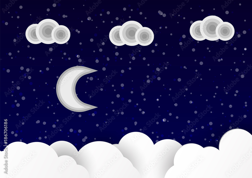 Clouds on the sky with moon and star at night.