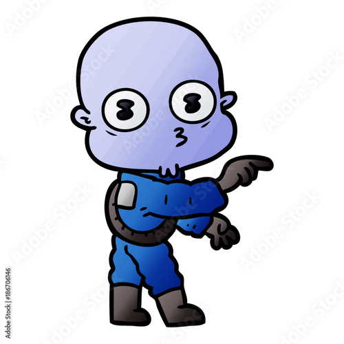cartoon weird bald spaceman pointing