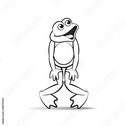 black outline frog cartoon or mascot dancing happily