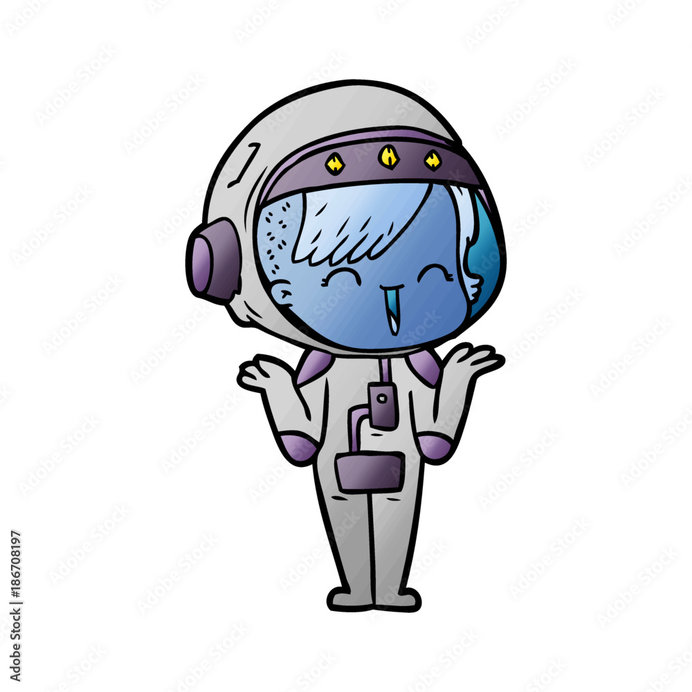 Fototapeta premium happy cartoon space girl shrugging shoulders