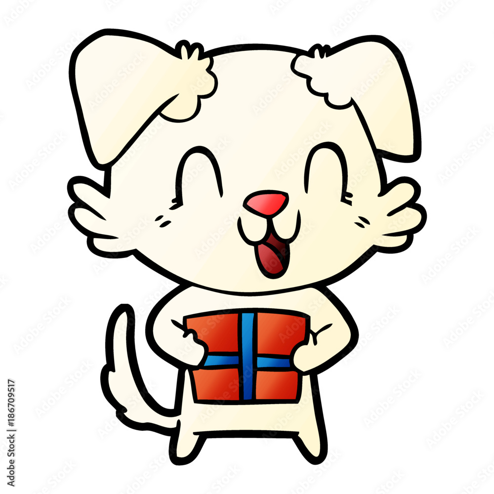 Fototapeta premium laughing cartoon dog with christmas present