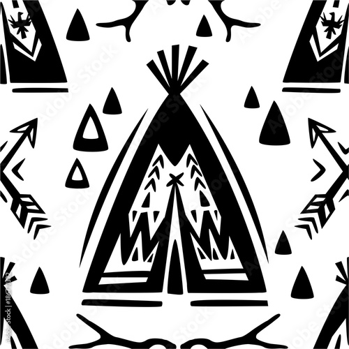 Seamless pattern with wigwams and arrows