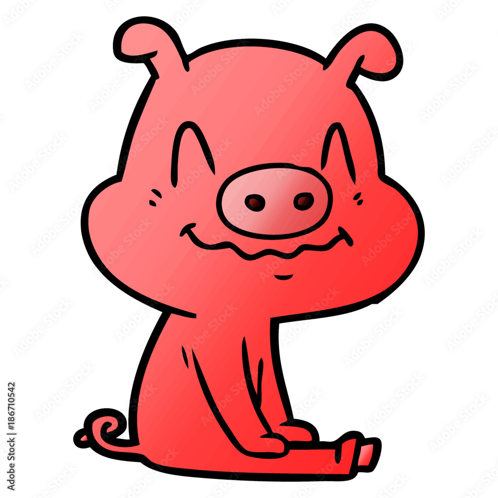 nervous cartoon pig sitting