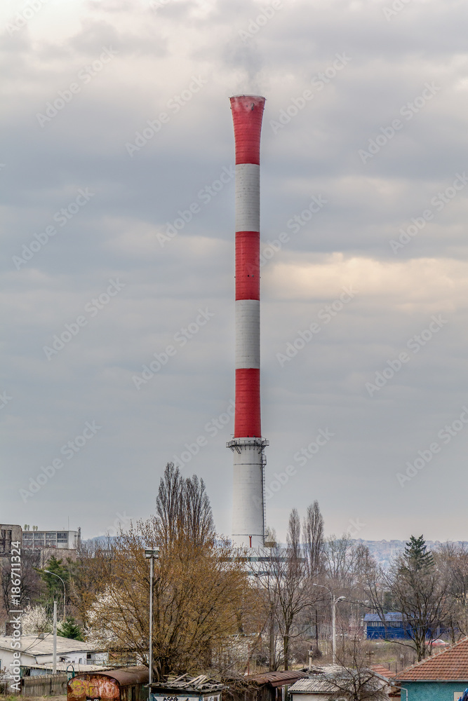Belgrade, Serbia Marth 03, 2016: A big factory chimney