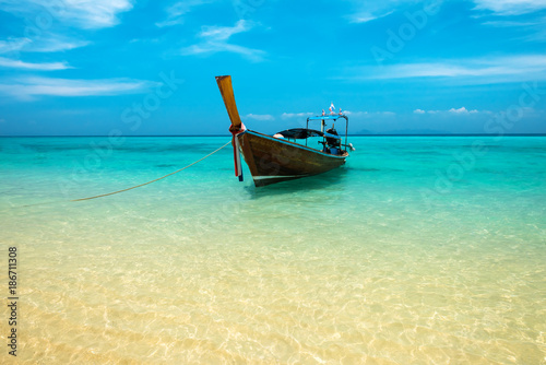 Long tail boat tropical beach, Krabi, Thailand