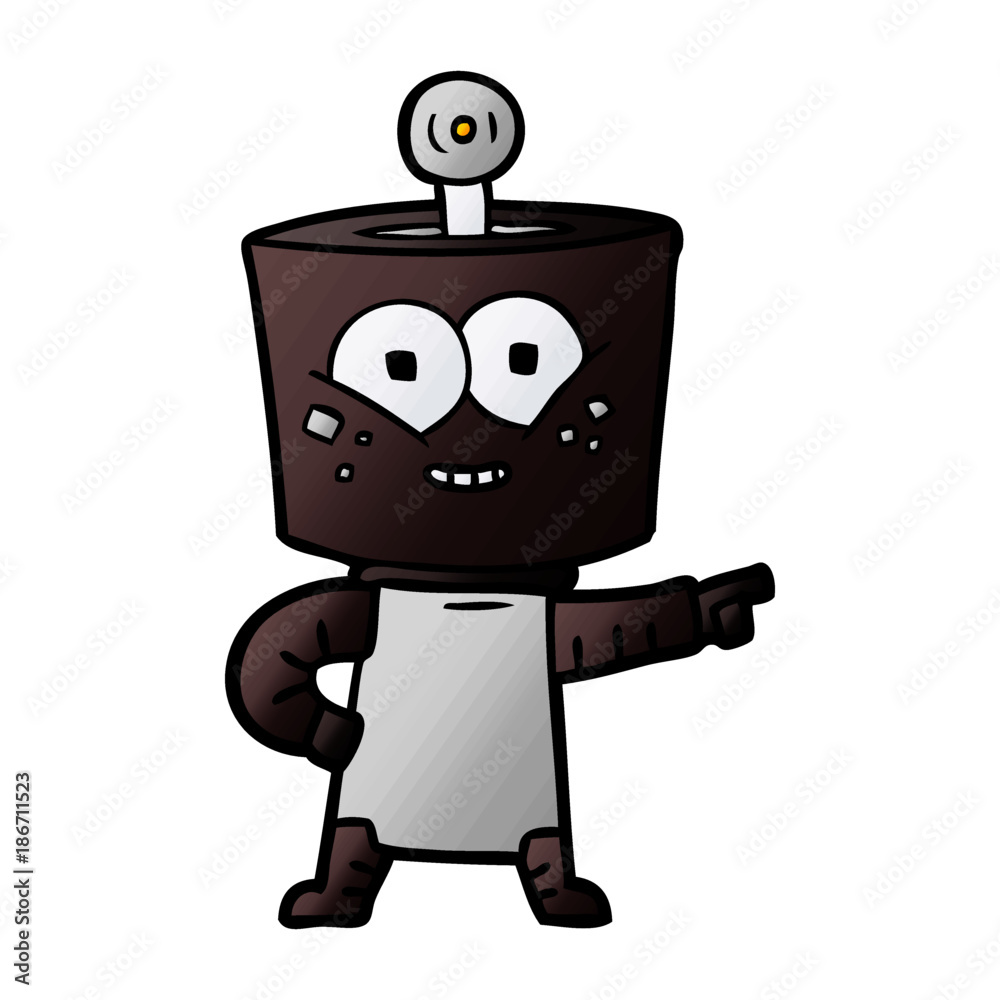 happy cartoon robot pointing