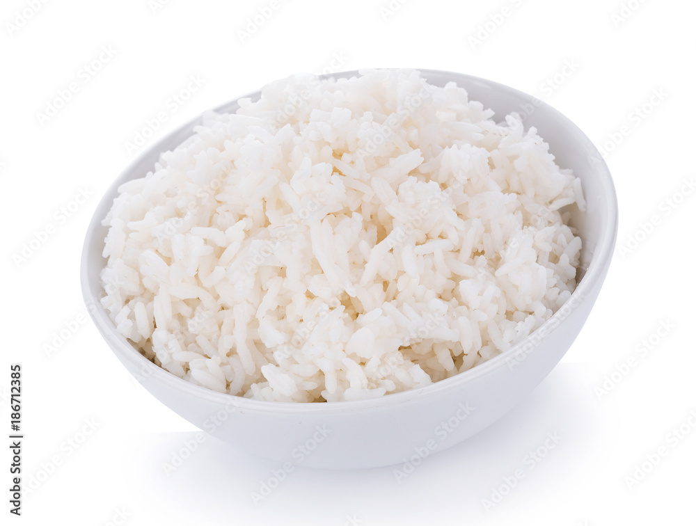 Rice in a bowl on a white background Rice in a bowl on a white background