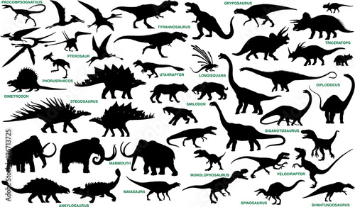 Fototapeta Naklejka Na Ścianę i Meble -  prehistoric animals vector silhouettes collection
