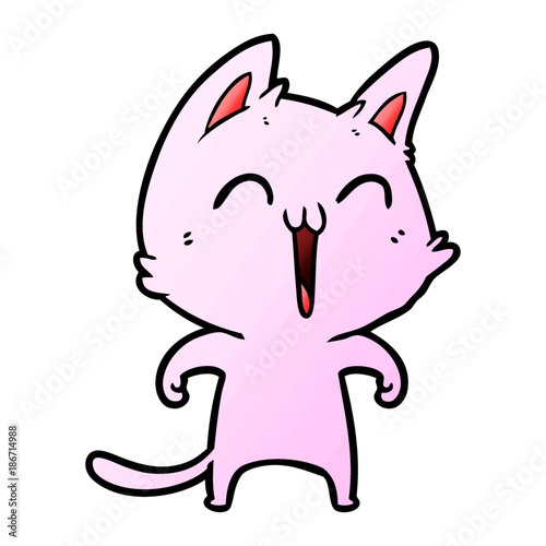 happy cartoon cat meowing