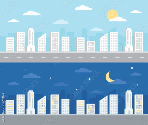 Day and night Landscape City Background Flat Design illustration