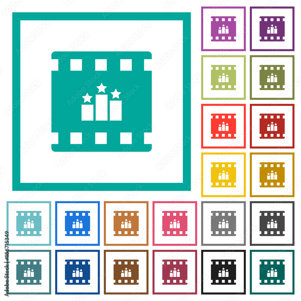 rank movie flat color icons with quadrant frames