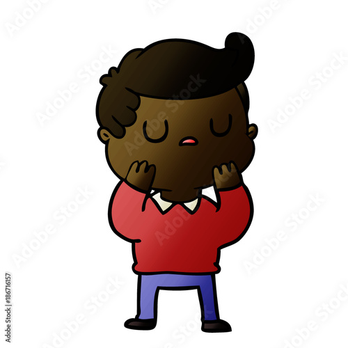 cartoon aloof man considering