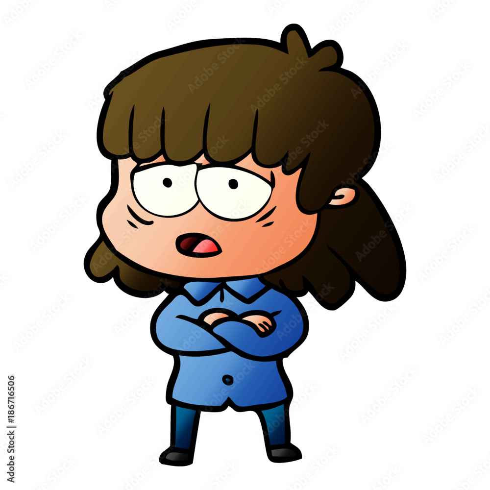 cartoon tired woman