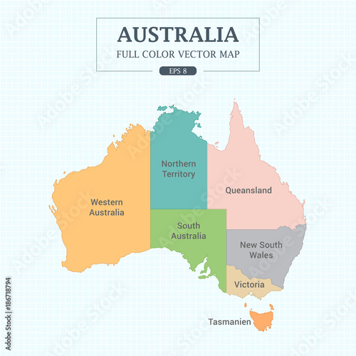 Australia Map Full Color High Detail Separated all states Vector Illustration