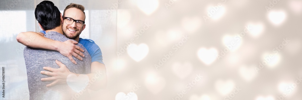 Fototapeta premium Gay Couple with valentine's love transition hearts